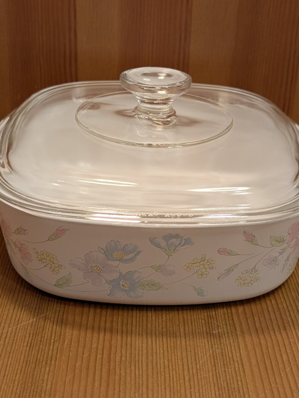Corning Ware PASTEL BOUQUET Casserole 2 Liter Dish A-2-B w/ Pyrex Lid - VGUC